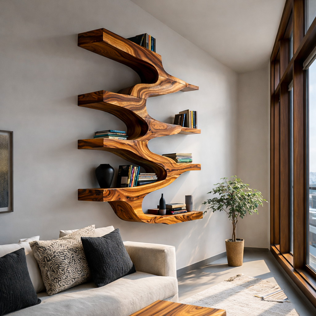 Minimalist Wood Floating Bookshelf For Living Space