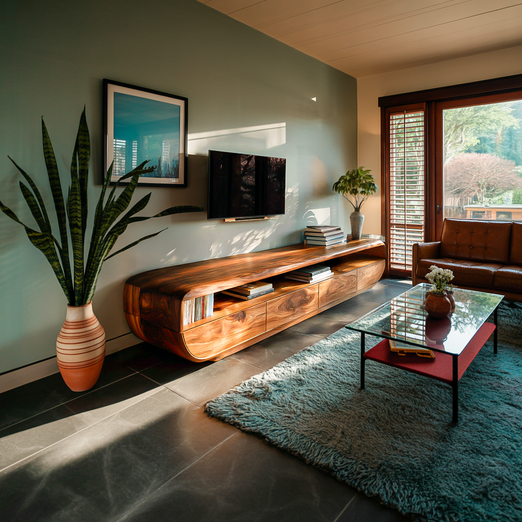 Handcrafted TV Cabinet Design Spacious Drawers For Living