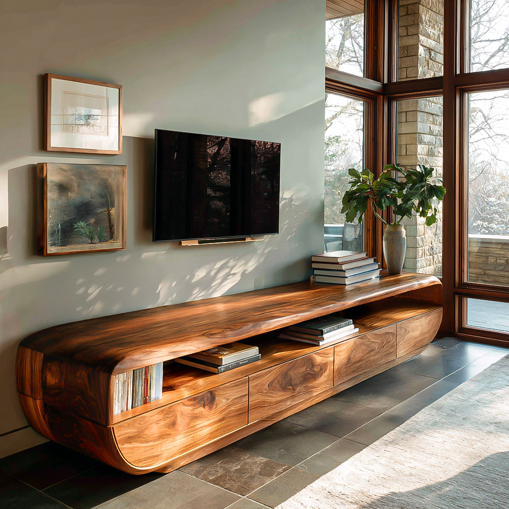 Handcrafted TV Cabinet Design Spacious Drawers For Living