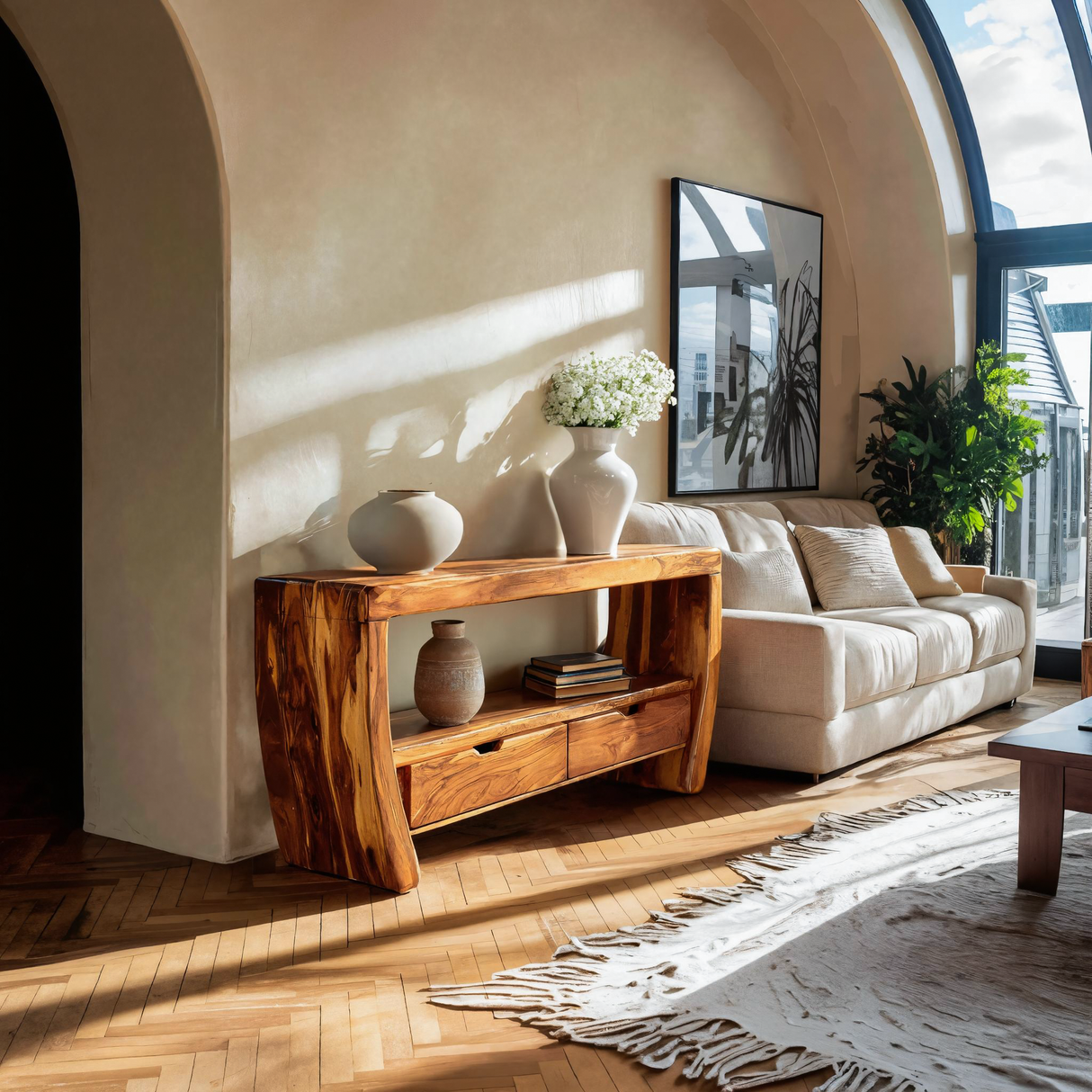 Modern Console Table Curved For Living Room Decor