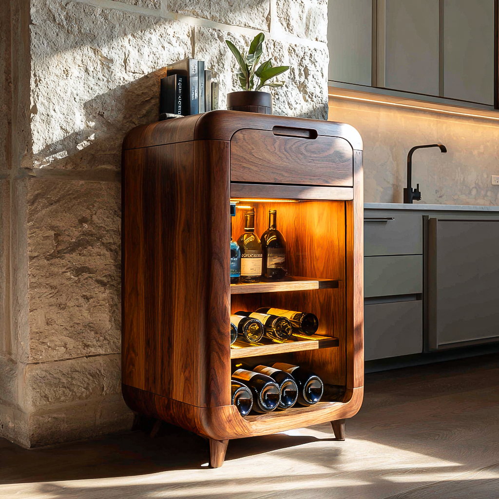 Modern Wine Cabinet With Shelves And Drawer For Bar Area