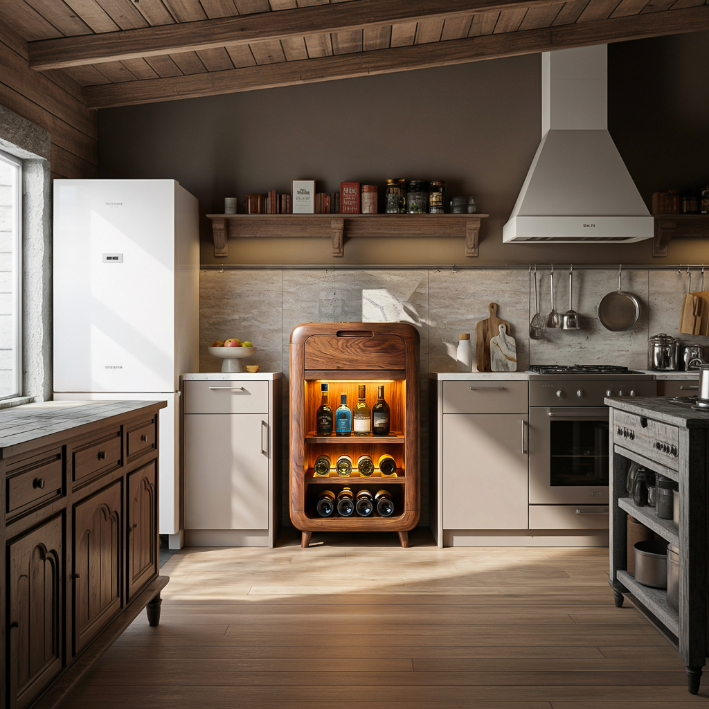 Modern Wine Cabinet With Shelves And Drawer For Bar Area
