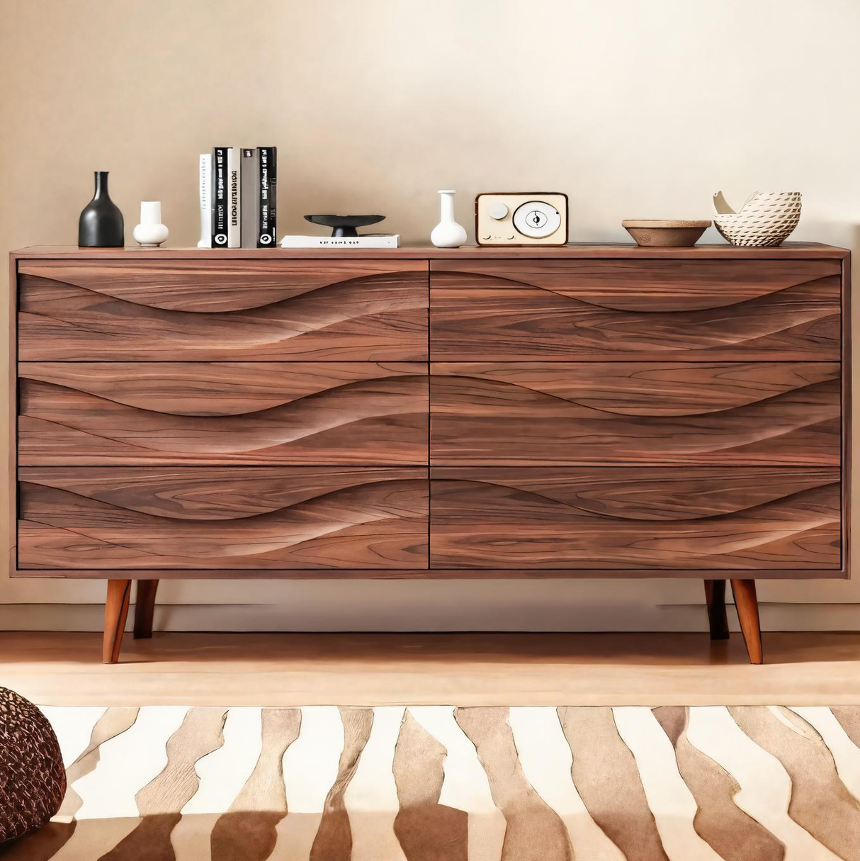 Modern Carved Wave Front Sideboard For Entryway Living Room