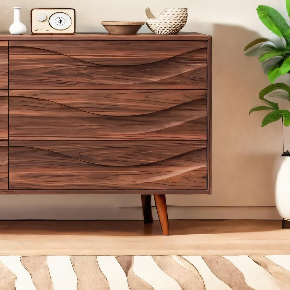 Modern Carved Wave Front Sideboard For Entryway Living Room