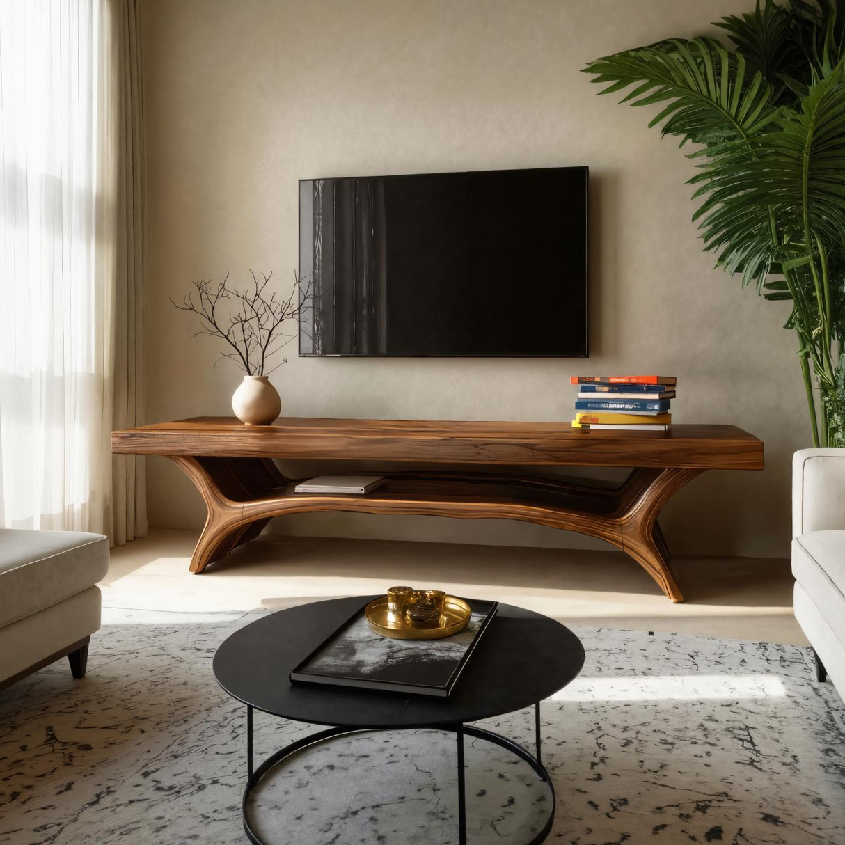 Architectural TV Stand With Shelf For Living Room
