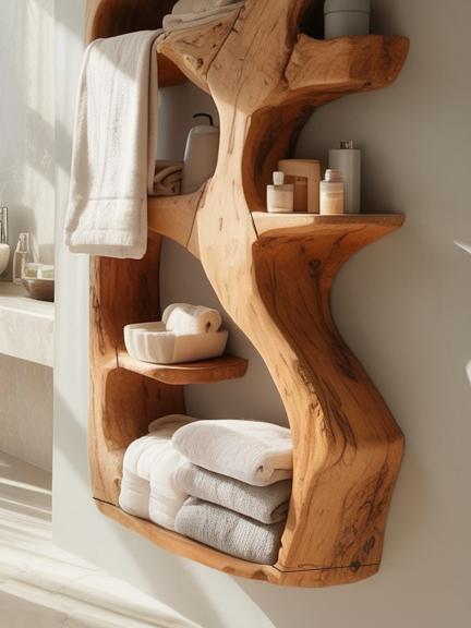 Handcrafted Sculpted Bathroom Shelf For Towels Or Storage