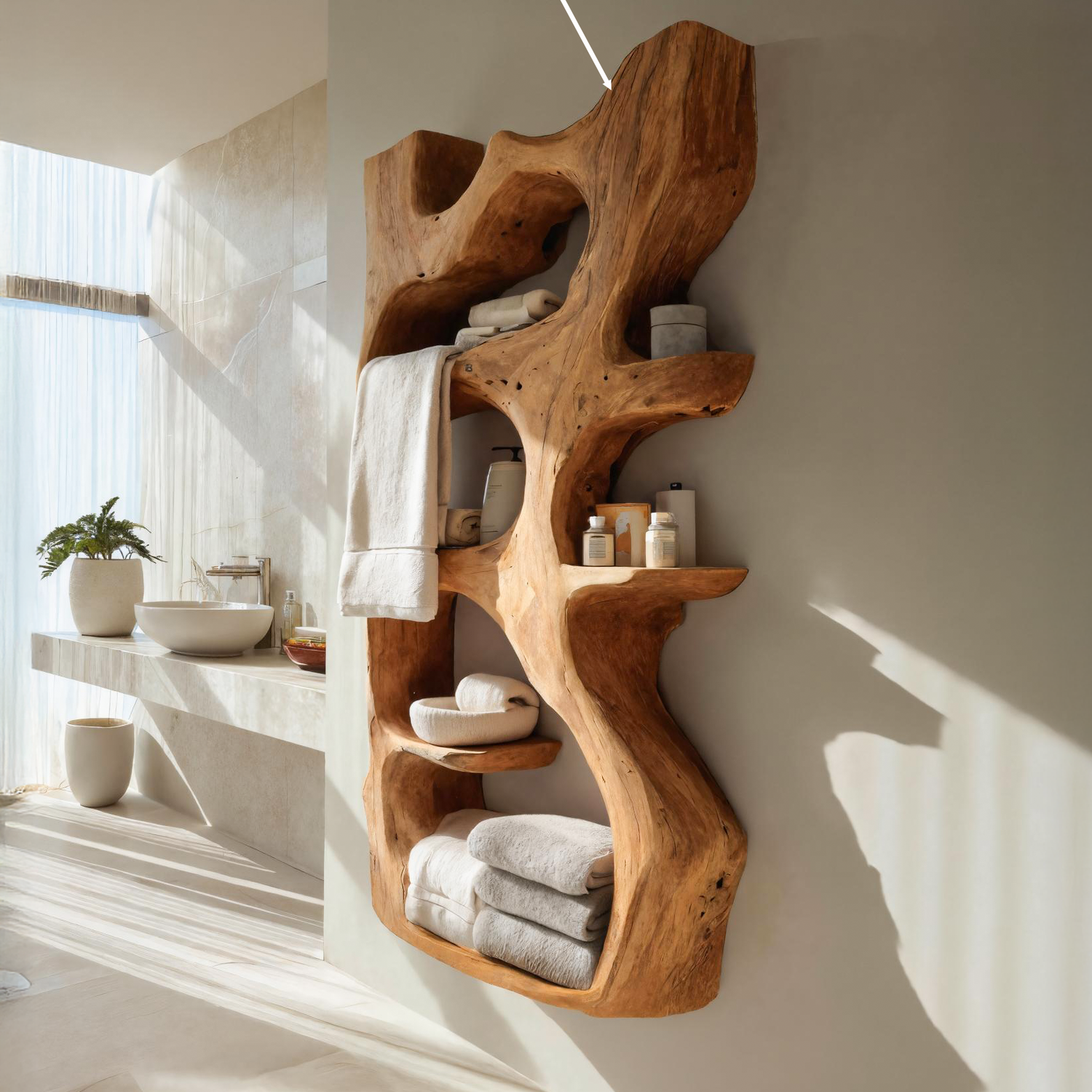 Handcrafted Sculpted Bathroom Shelf For Towels Or Storage