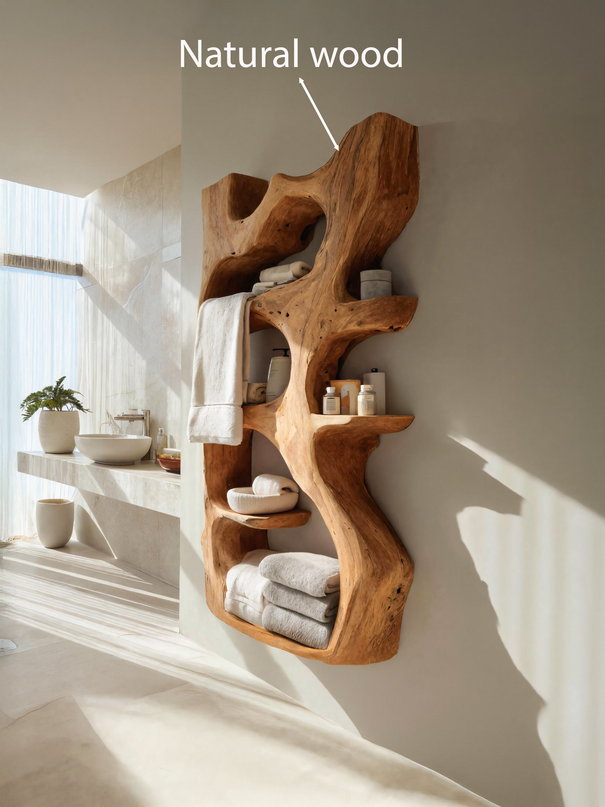 Handcrafted Sculpted Bathroom Shelf For Towels Or Storage