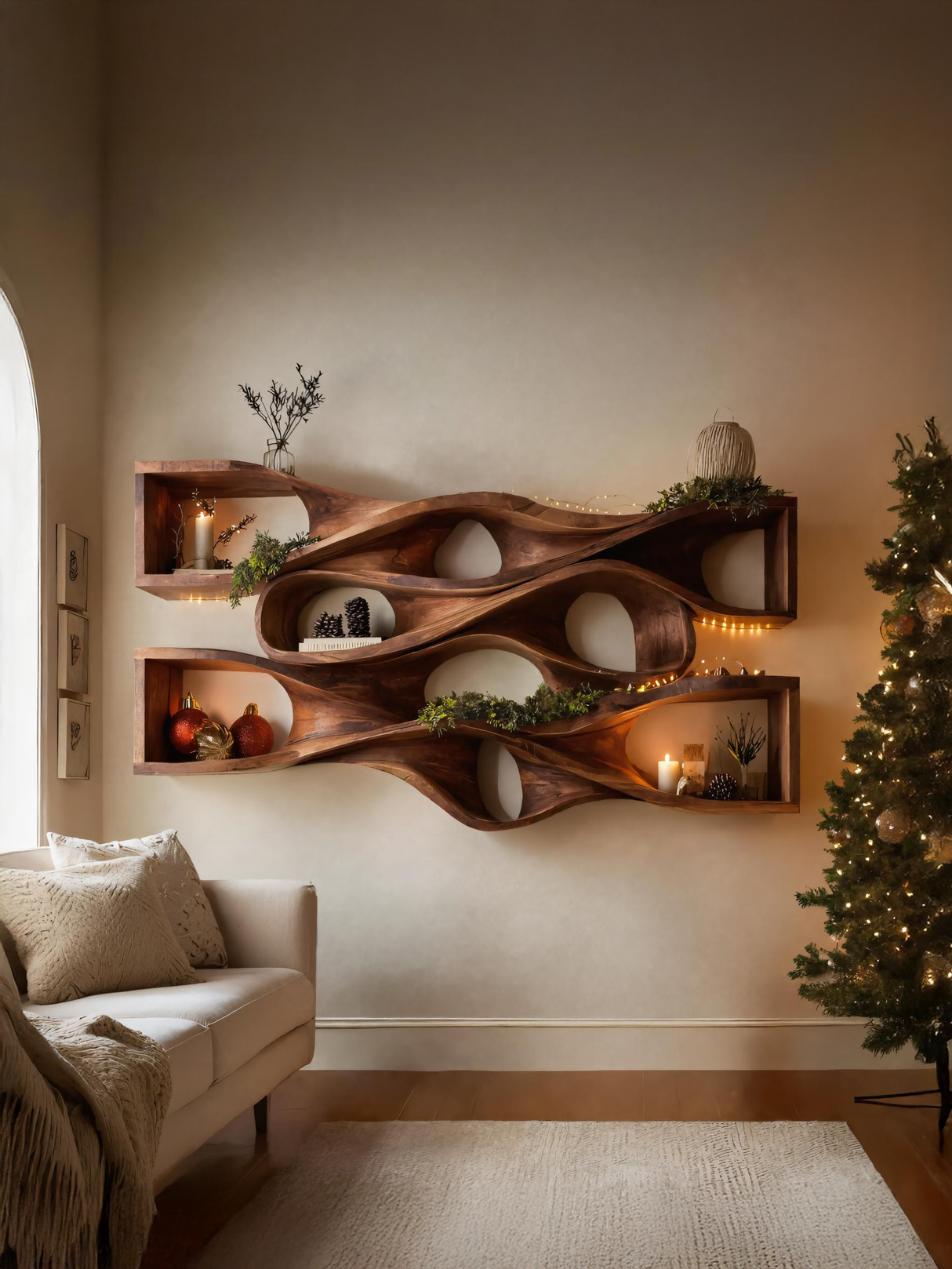 Organic Handcrafted Wall Shelf For Holiday Decoration