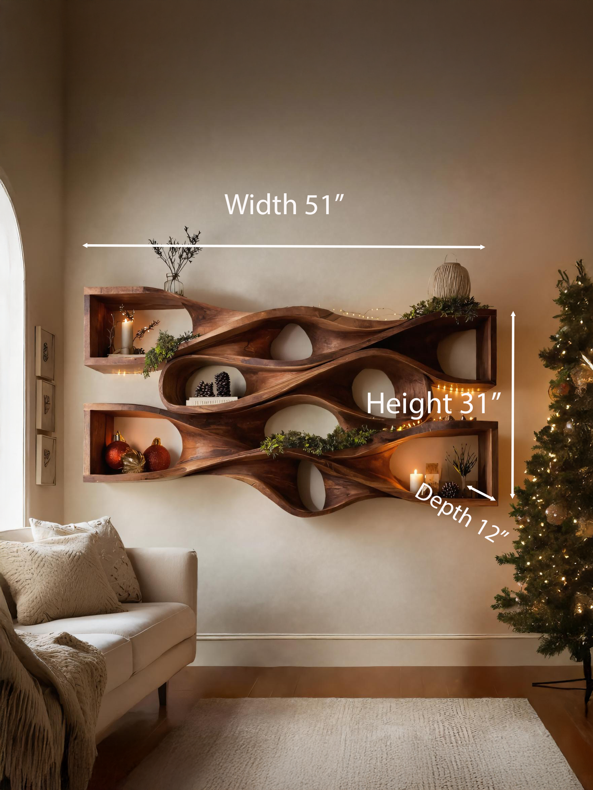 Organic Handcrafted Wall Shelf For Holiday Decoration