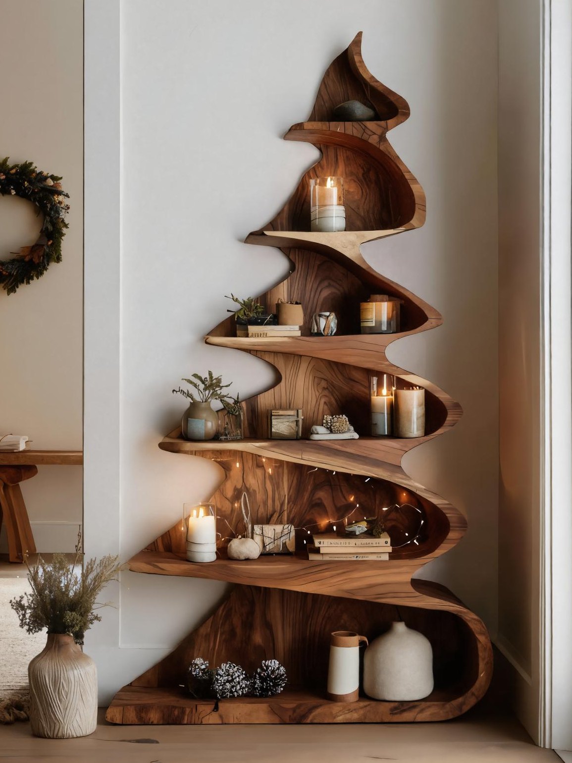 Modern Sculptural Standing Shelf For Living Room