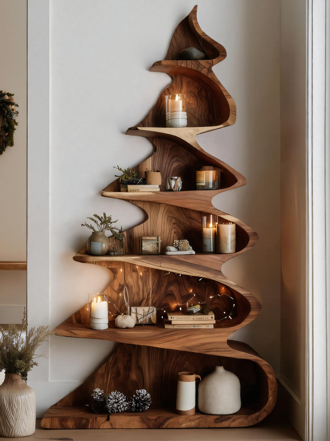 Modern Sculptural Standing Shelf For Living Room