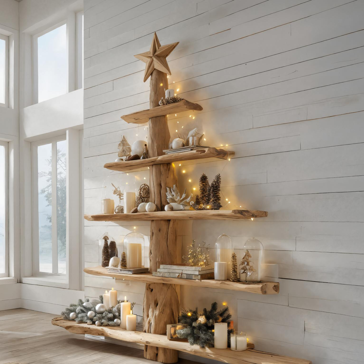 Rustic Live Edge Christmas Tree Shelf For Holiday Display