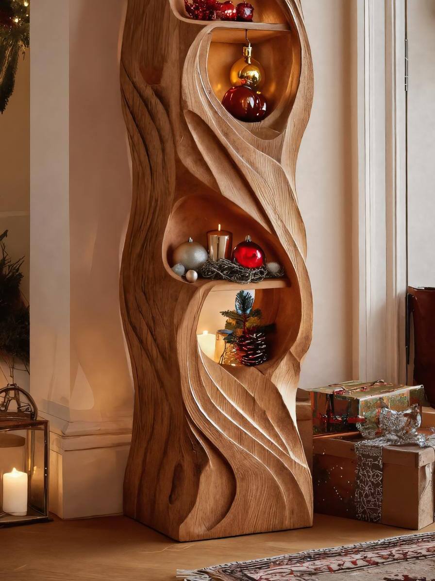 Rustic Standing Shelf With Wave Design For Holiday Display
