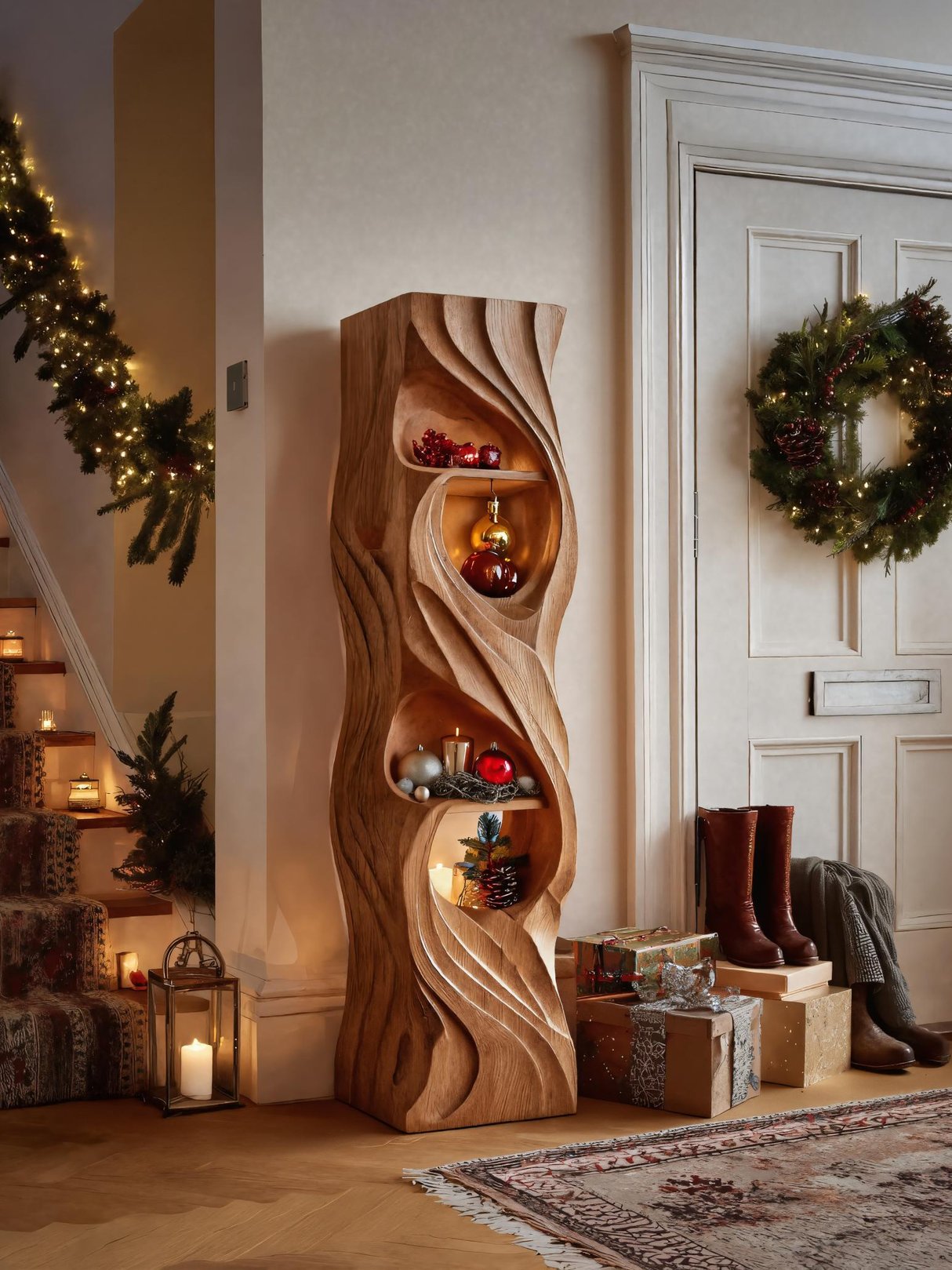 Rustic Standing Shelf With Wave Design For Holiday Display