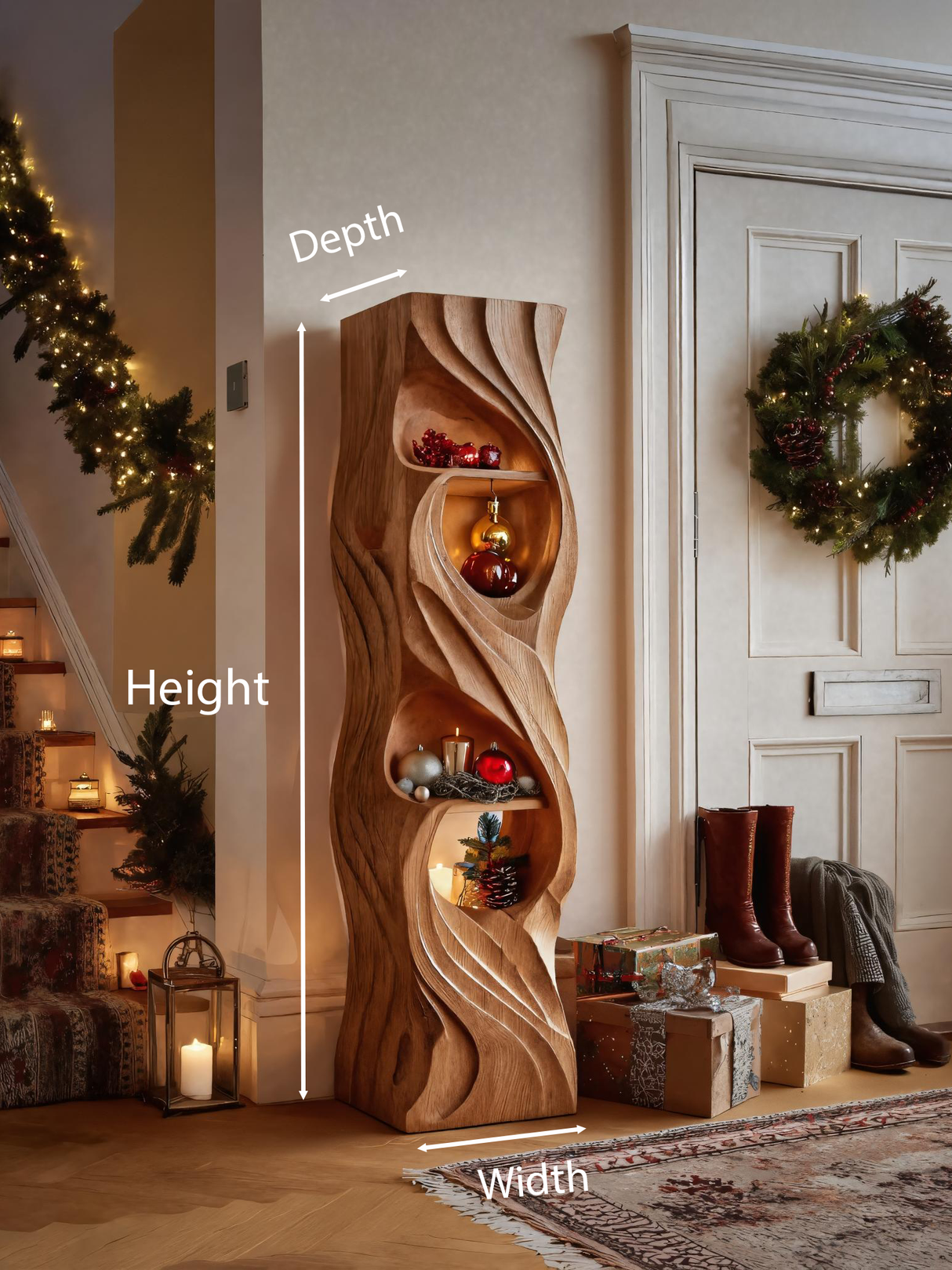 Rustic Standing Shelf With Wave Design For Holiday Display