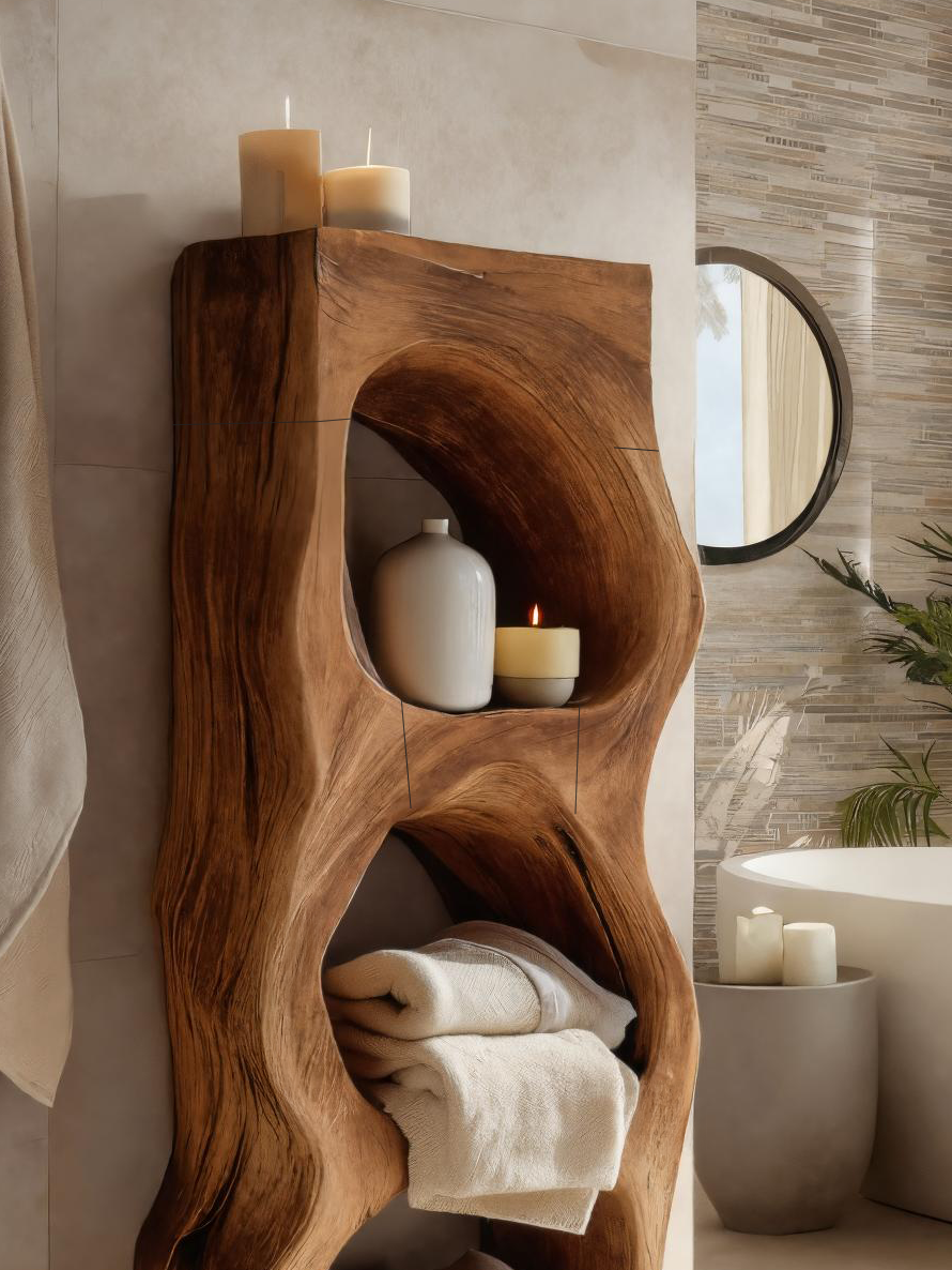Organic Sculptural Bathroom Shelf For Towels Or Spa Essentials