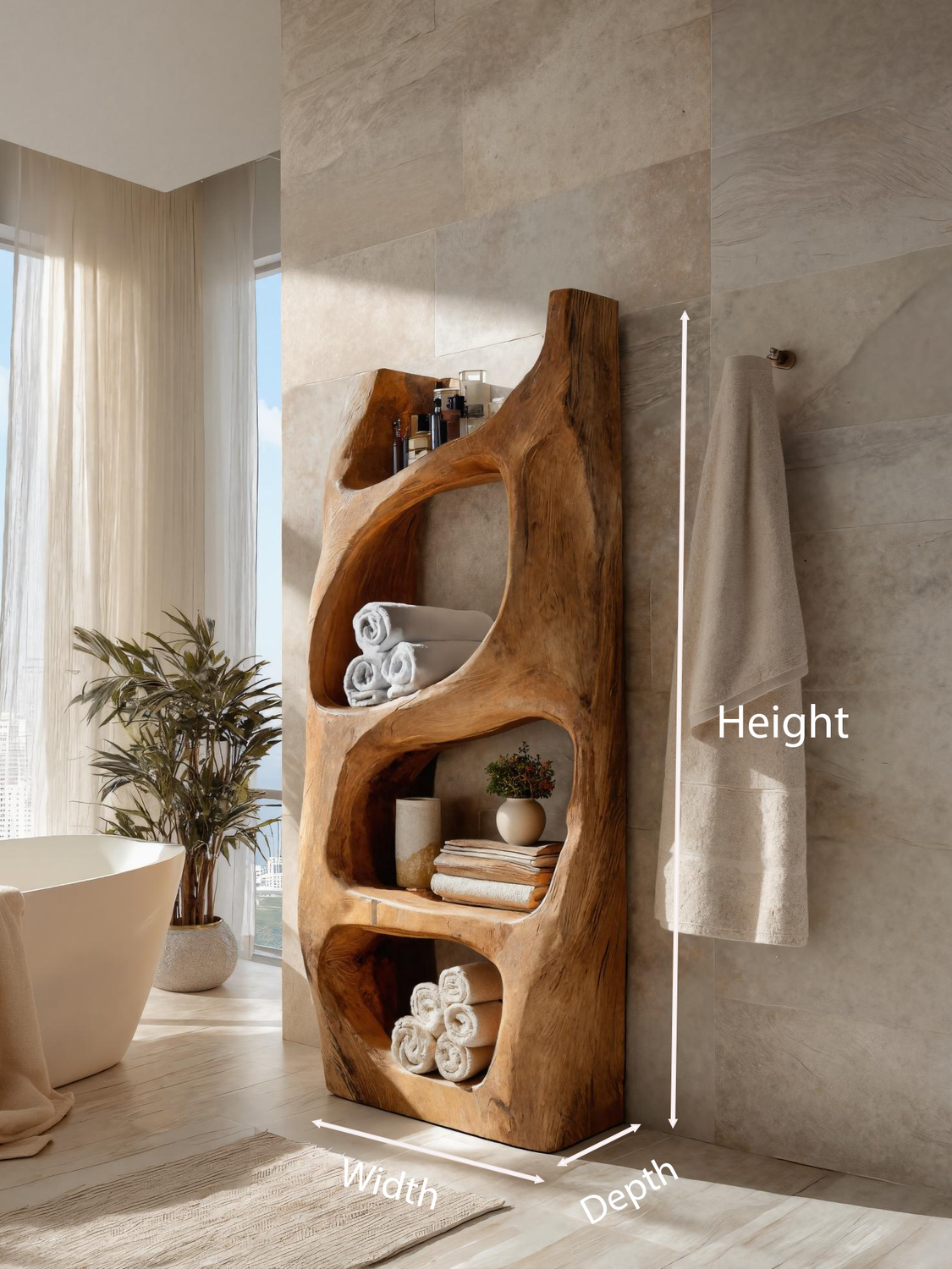 Handcrafted Sculptural Bathroom Shelf For Towels Or Spa Storage