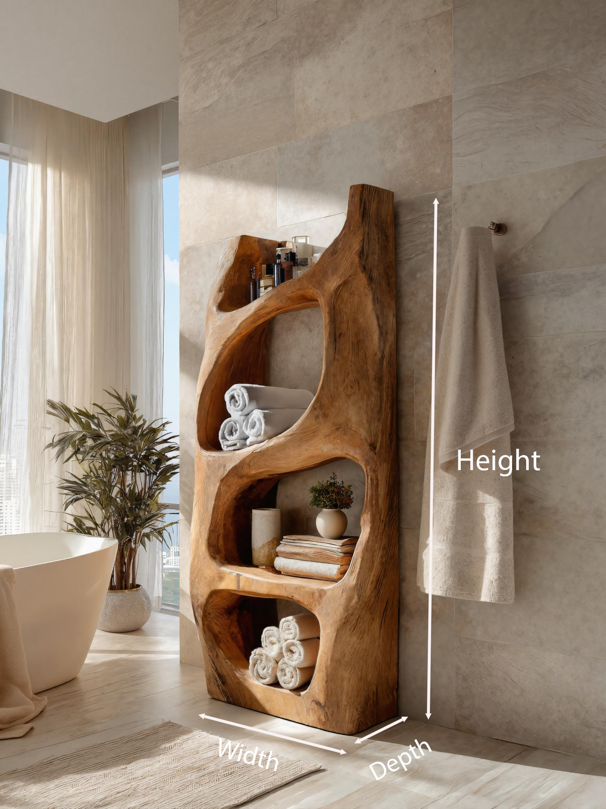 Handcrafted Sculptural Bathroom Shelf For Towels Or Spa Storage