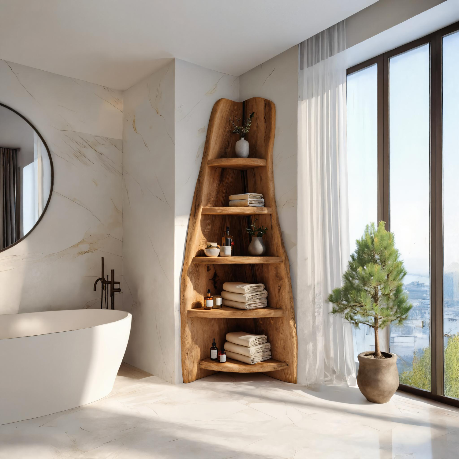Rustic Live Edge Corner Shelf For Bathroom