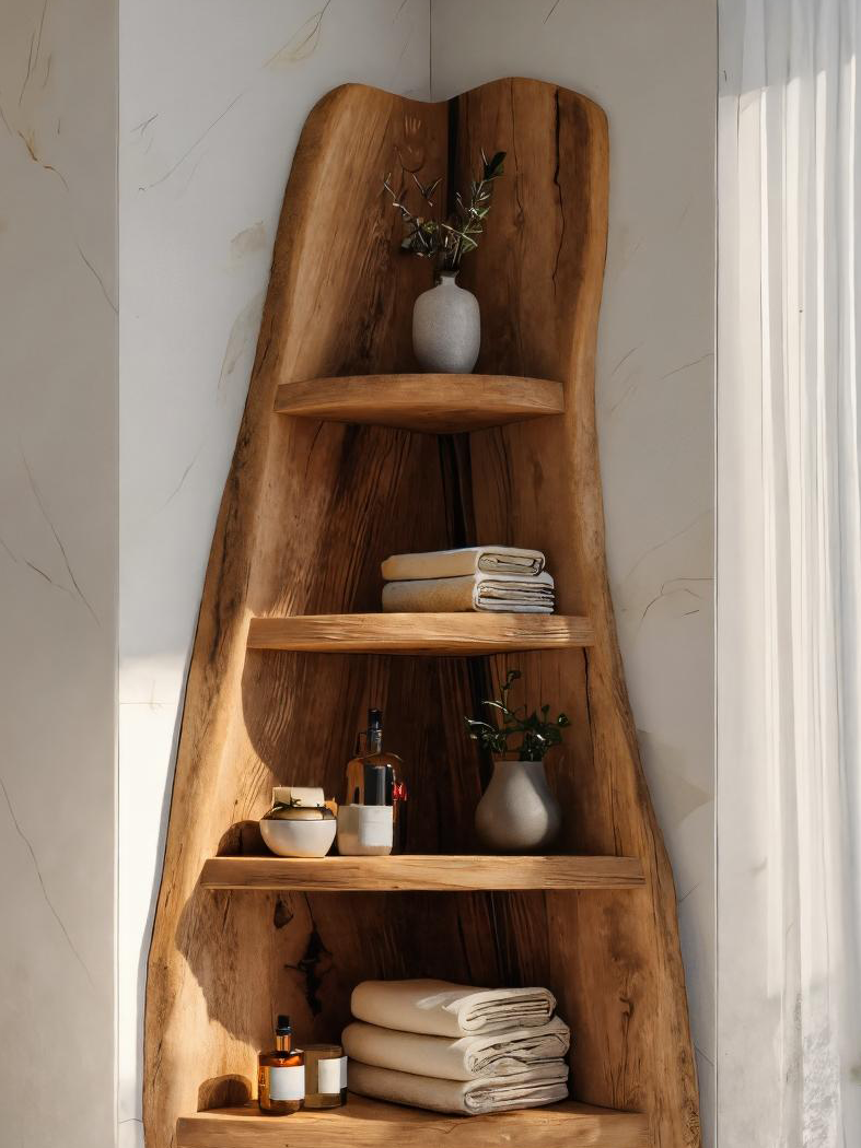 Rustic Live Edge Corner Shelf For Bathroom