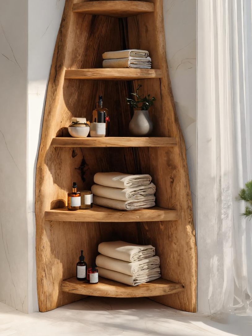 Rustic Live Edge Corner Shelf For Bathroom