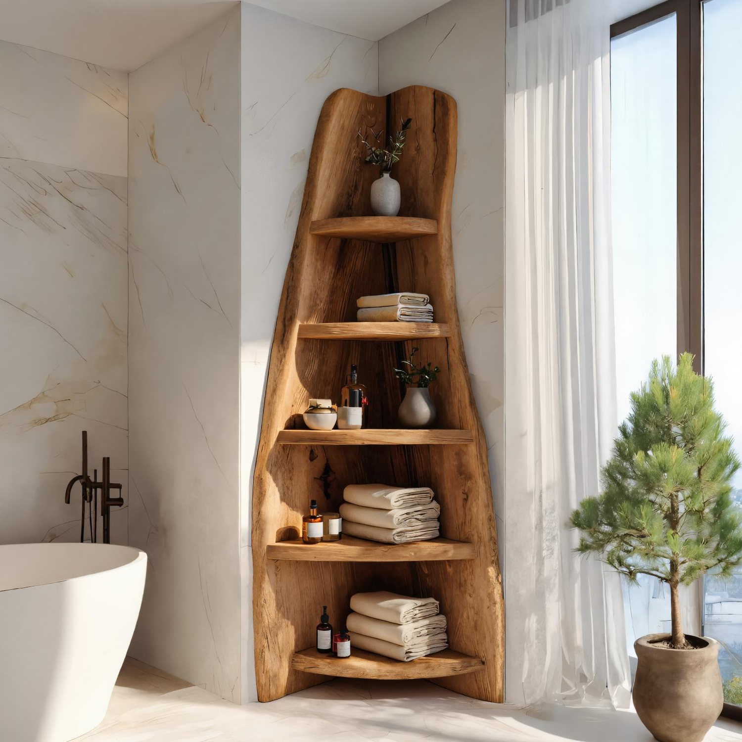 Rustic Live Edge Corner Shelf For Bathroom