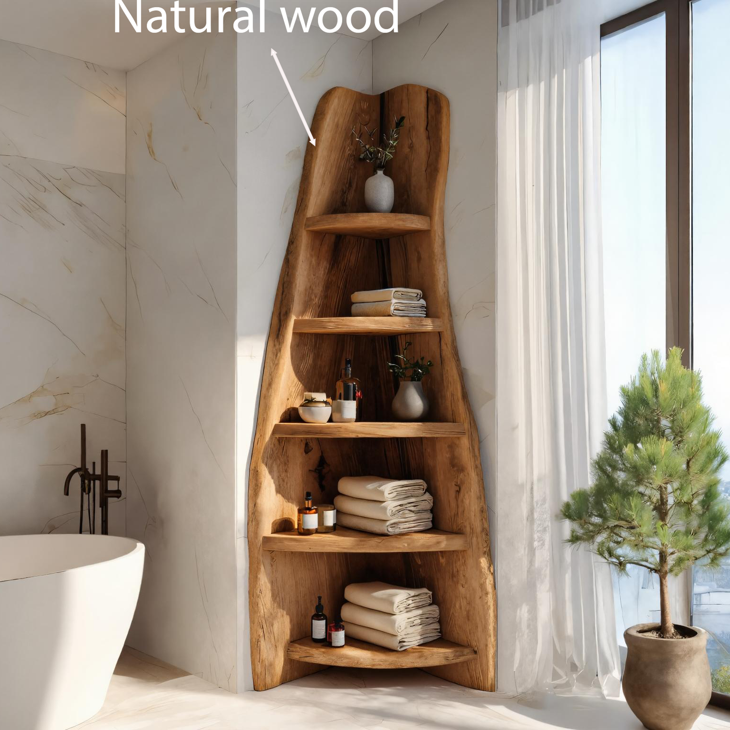 Rustic Live Edge Corner Shelf For Bathroom