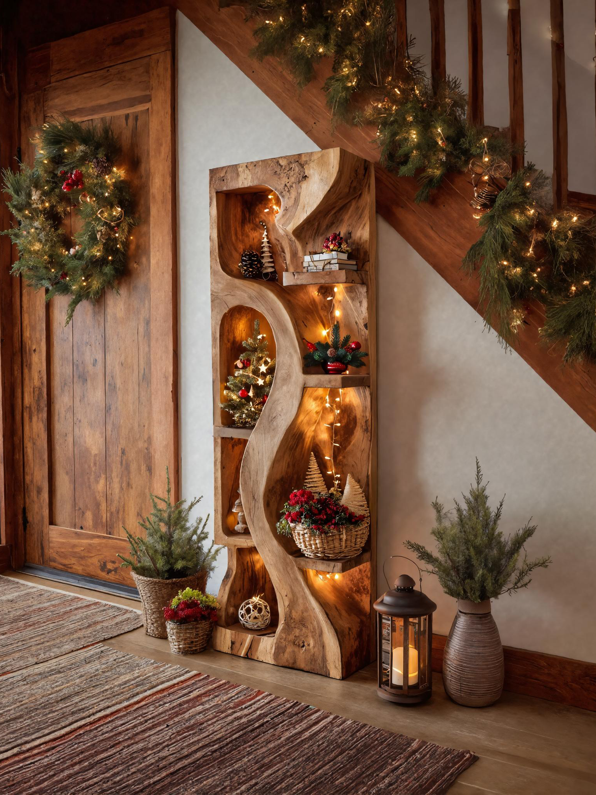 Organic Standing Shelf With Wave Design For Holiday Display