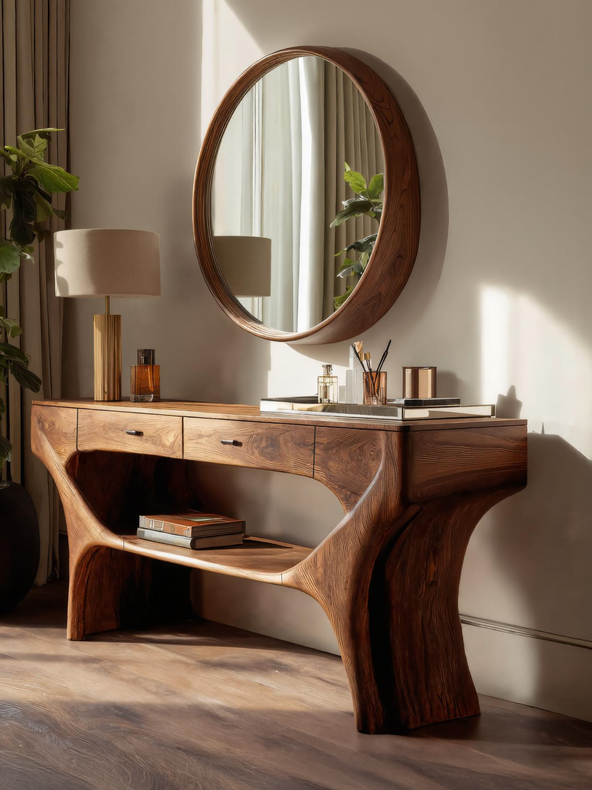 Artistic Handmade Vanity Table With Drawers For Bedroom