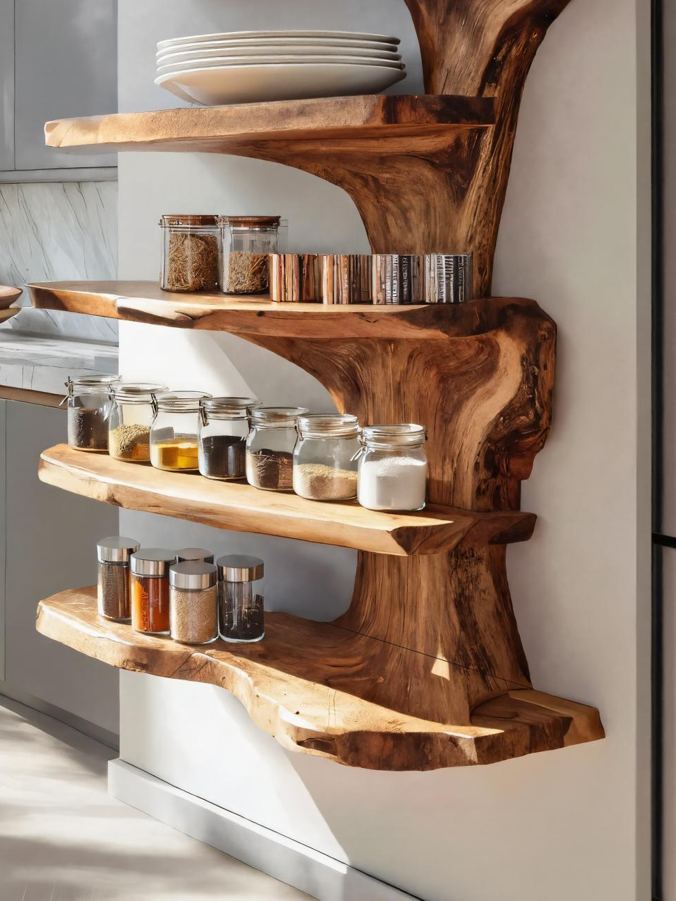 Rustic Live Edge Floating Shelf For Kitchen