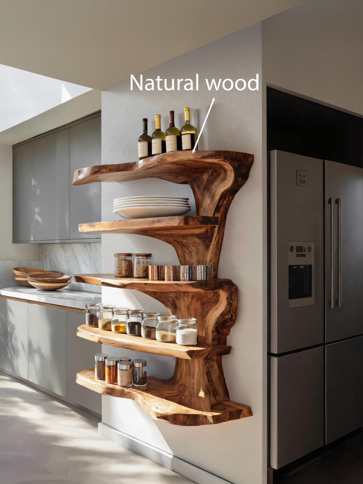 Rustic Live Edge Floating Shelf For Kitchen