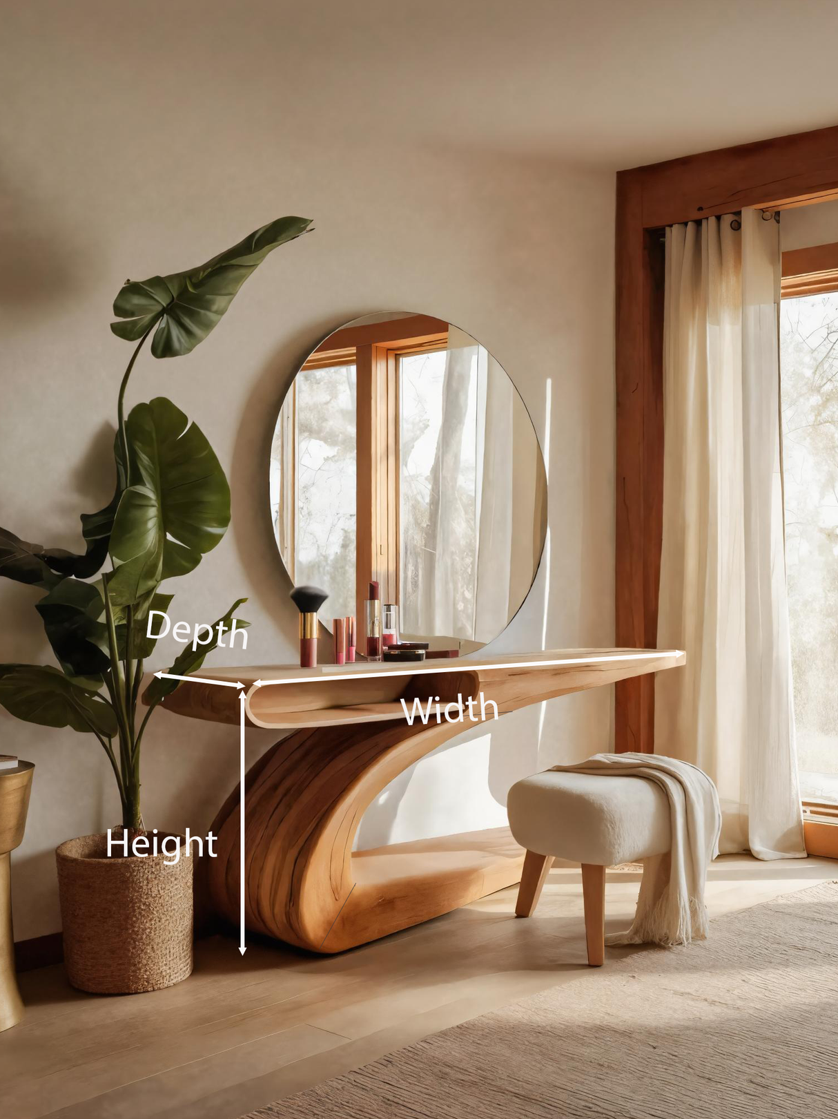 Modern Sculptural Vanity Table With Curved Design For Bedroom