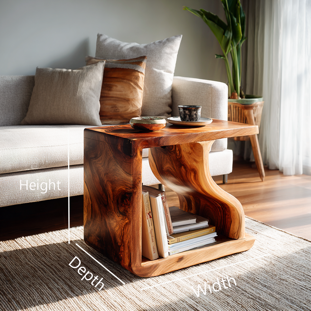 Modern Sculptural Wooden Side Table For Living Room Decor