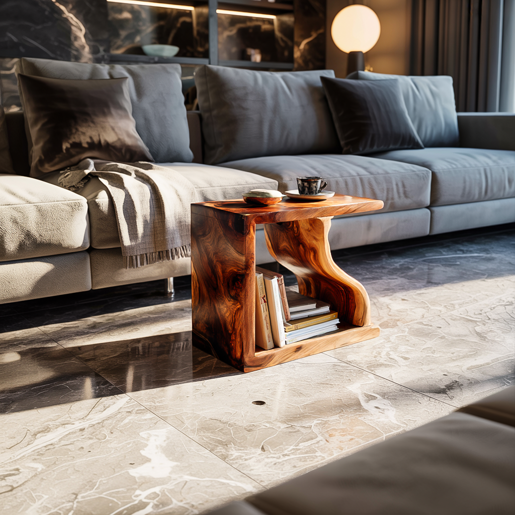 Modern Sculptural Wooden Side Table For Living Room Decor
