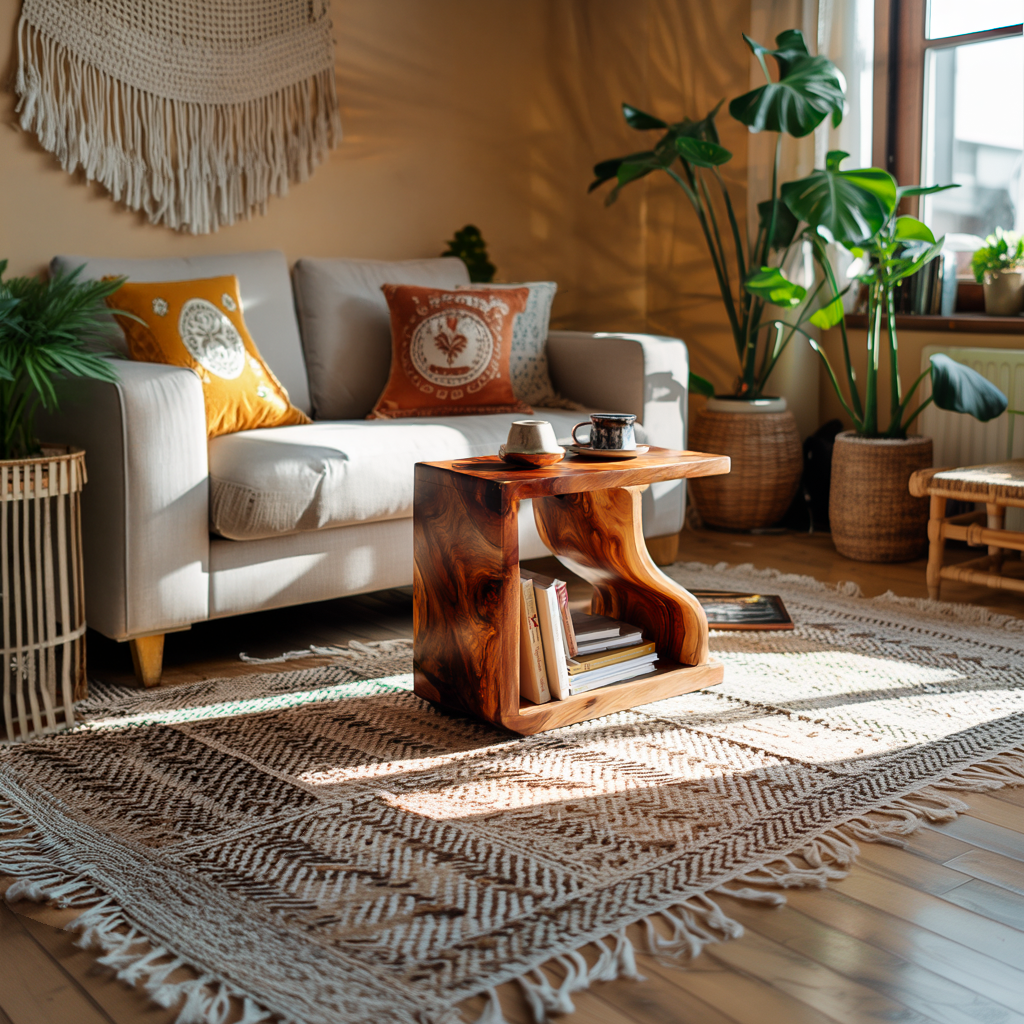 Modern Sculptural Wooden Side Table For Living Room Decor