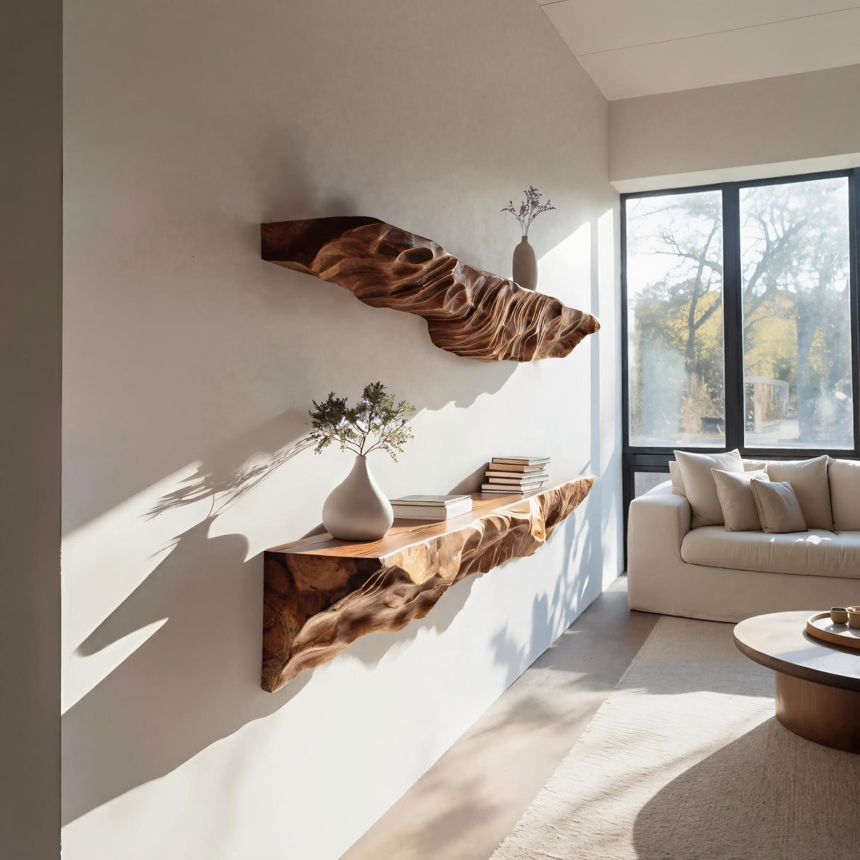 Artistic Sculptural Floating Shelf For Living Room