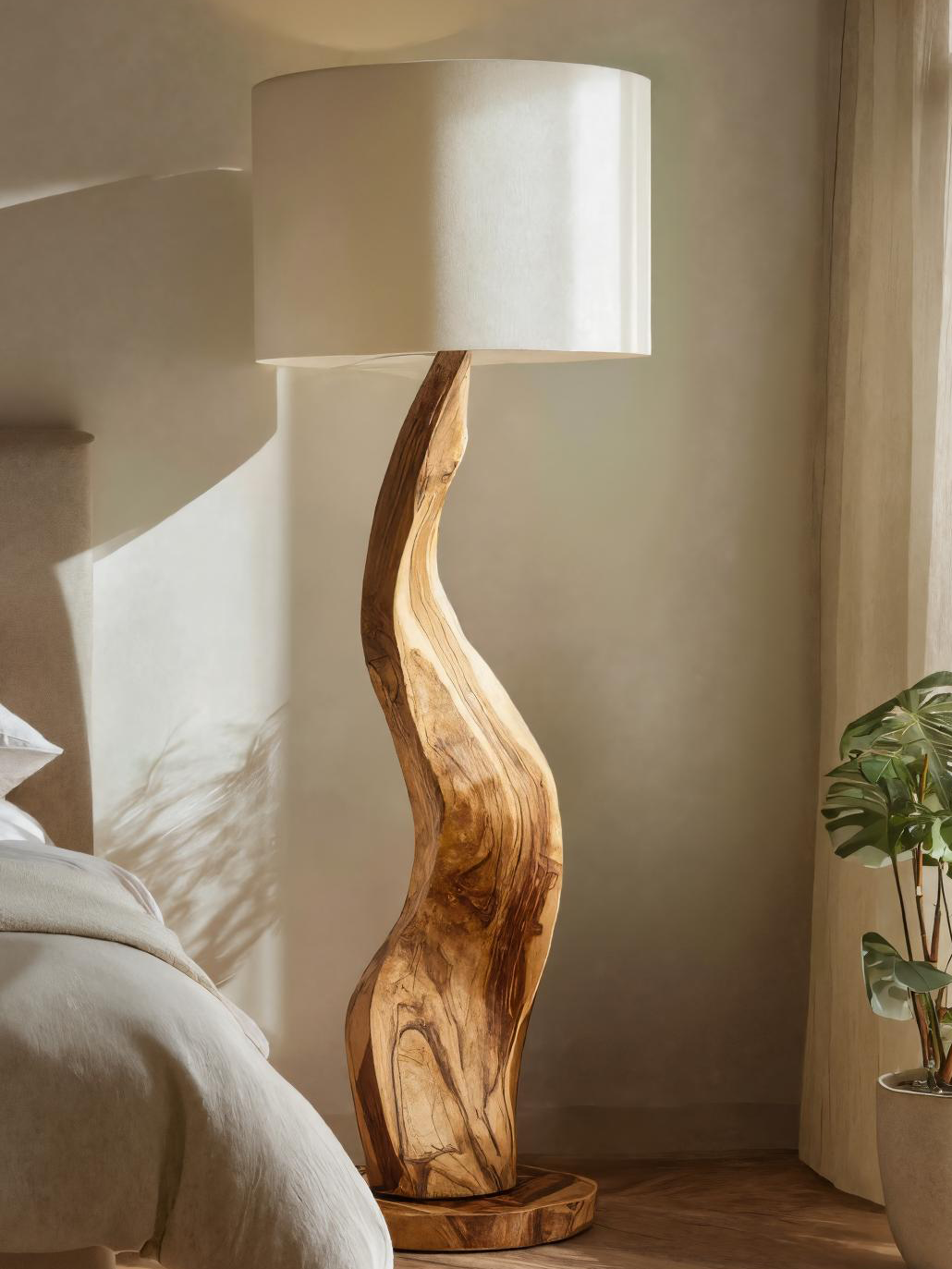 Modern Sculptural Floor Lamp With Curved Base For Bedroom