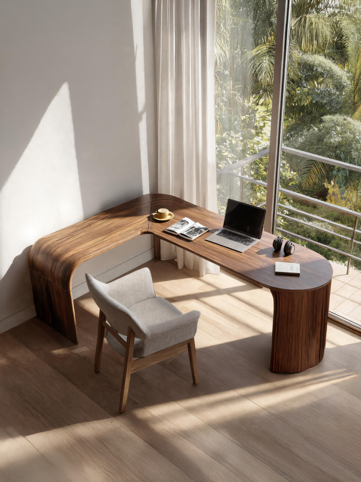 Contemporary L Shaped Desk With Curved Edges For Home Office