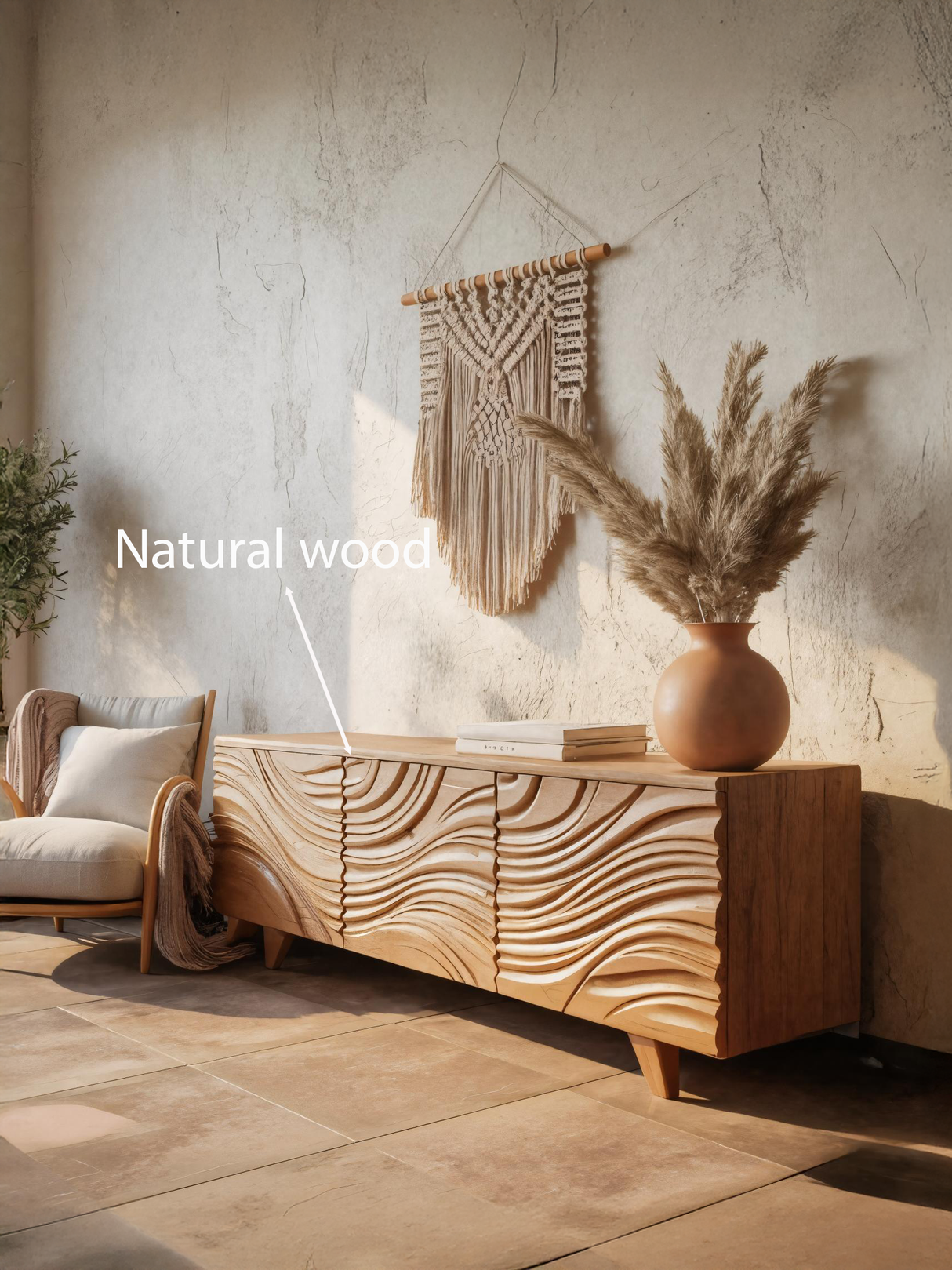 Modern Sideboard With Flowing Wave Carved For Living Room