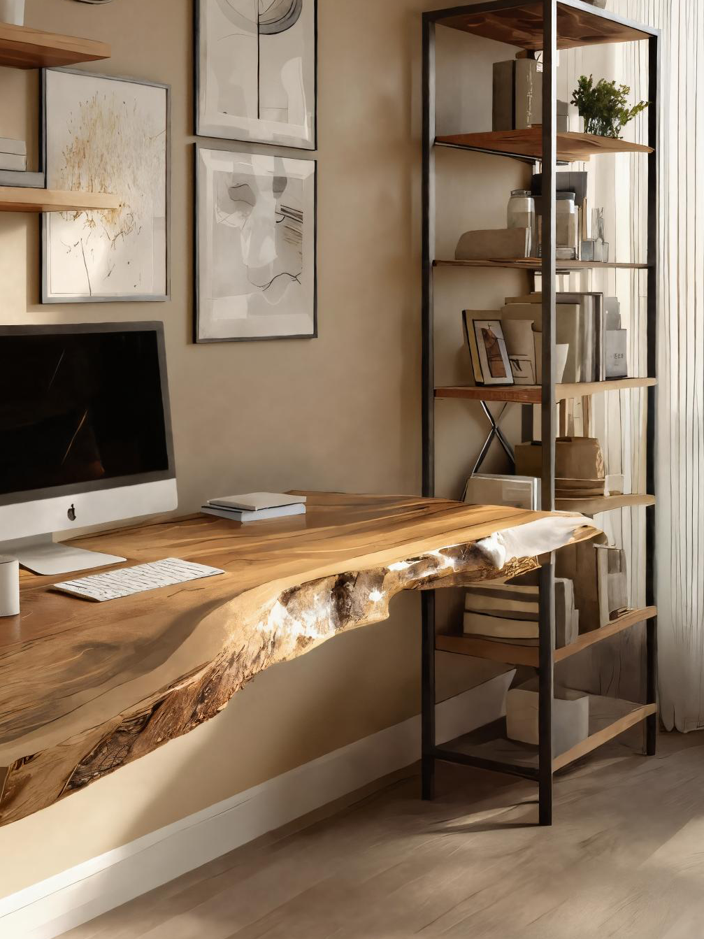 Modern Live Edge Floating Desk For Home Workspace