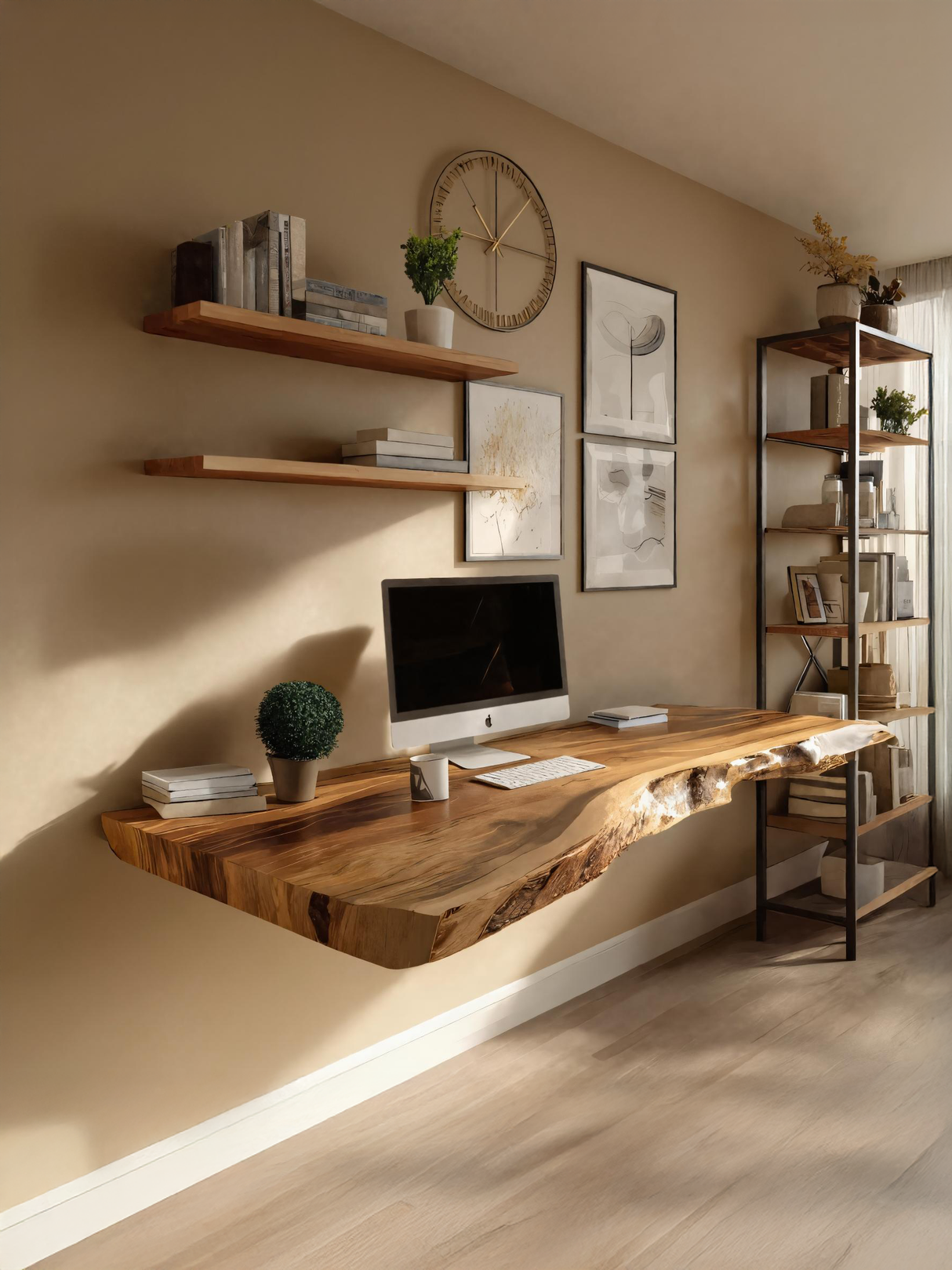 Modern Live Edge Floating Desk For Home Workspace
