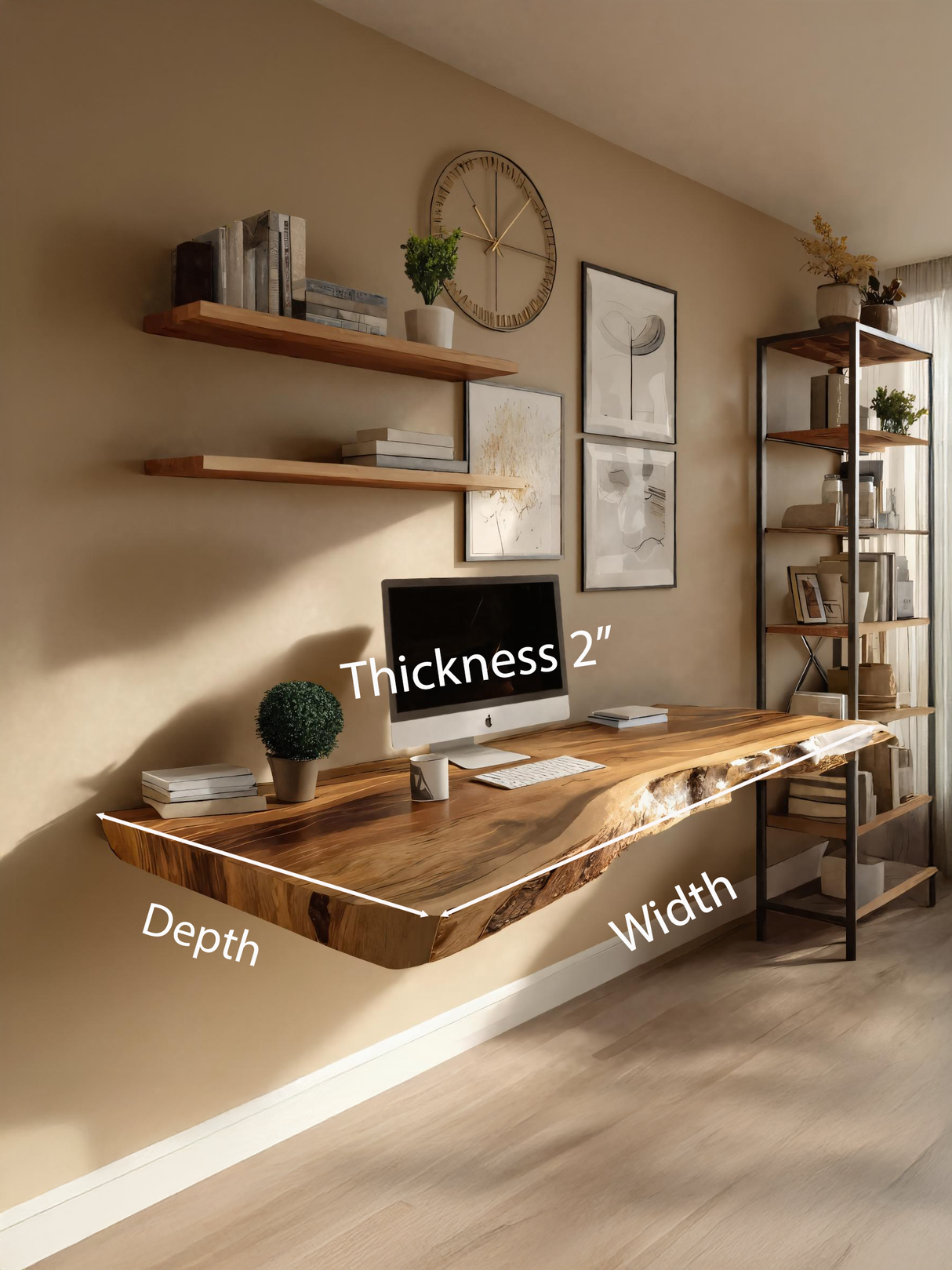 Modern Live Edge Floating Desk For Home Workspace