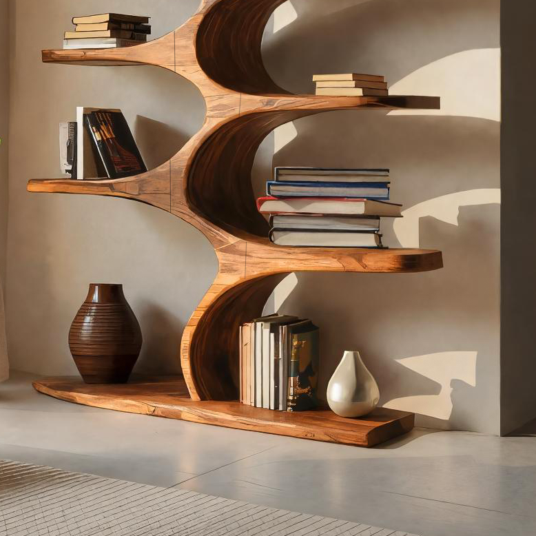 Artistic Curved Bookshelf Fluid Lines Statement For Designer Interiors