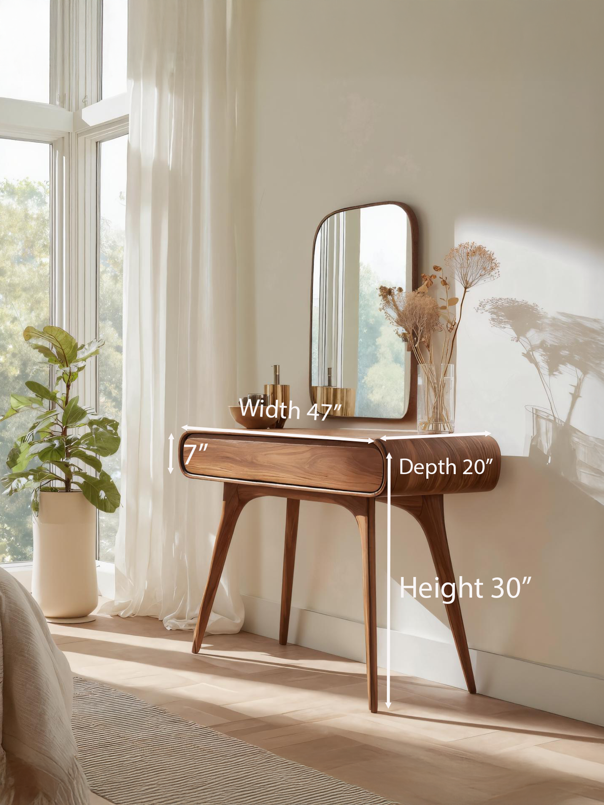 Mid Century Vanity Table With Drawers For Bedroom