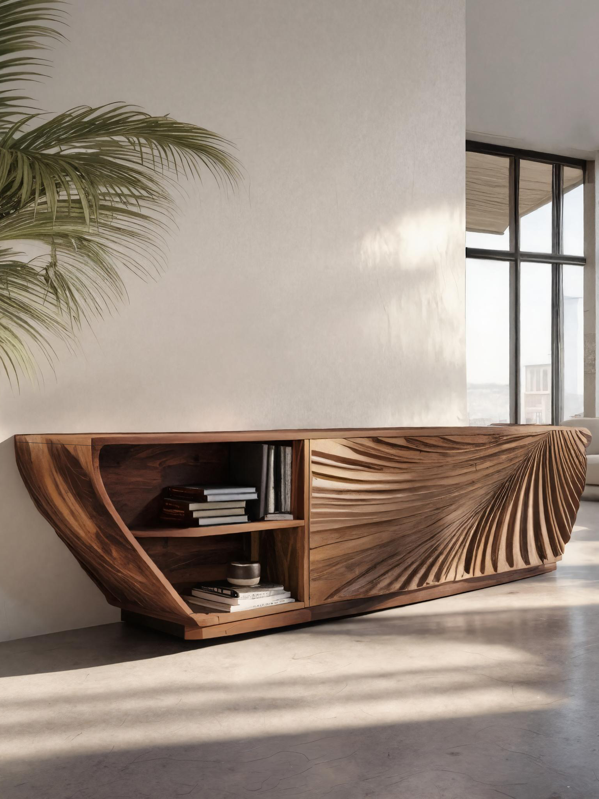Modern Sideboard With Carved Wave For Living Room Or Dining