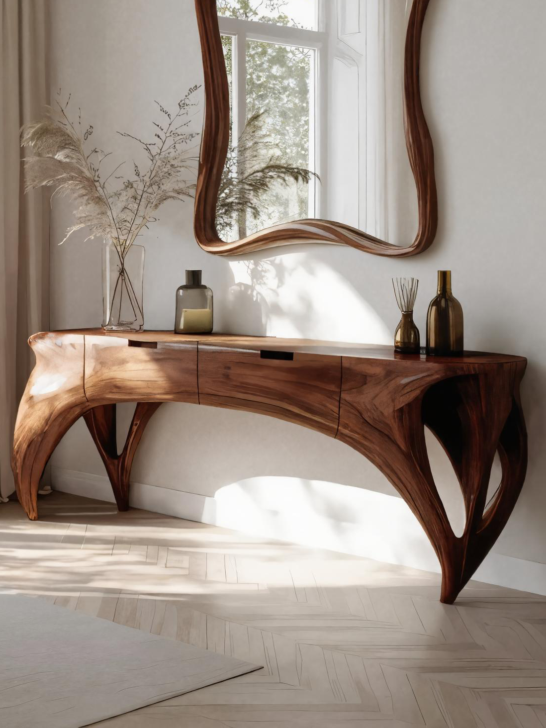 Artistic Sculptural Vanity Table With Drawers For Bedroom