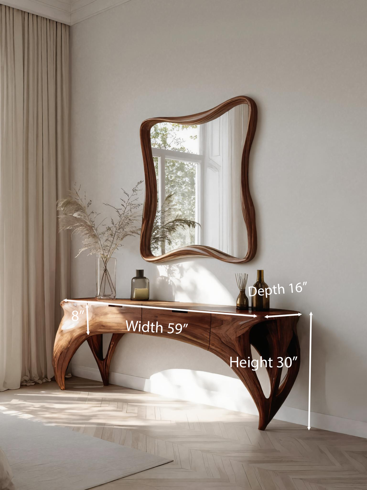Artistic Sculptural Vanity Table With Drawers For Bedroom