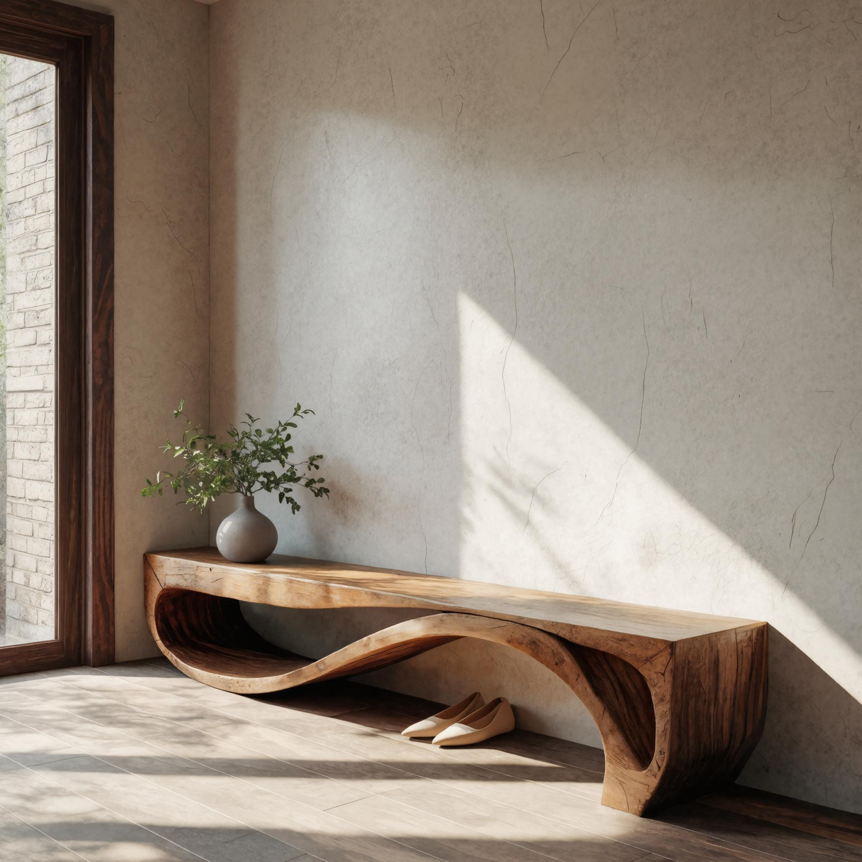 Sculptural Bench With Wave Design For Entryway