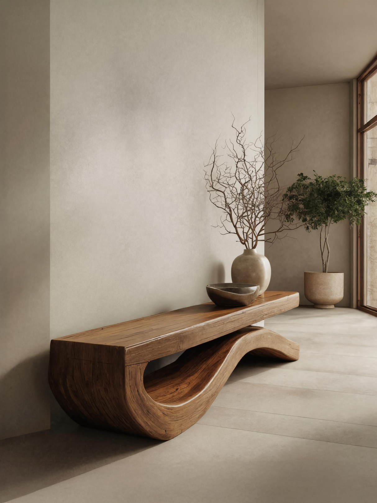 Modern Bench With Flowing Curved Base For Entryway